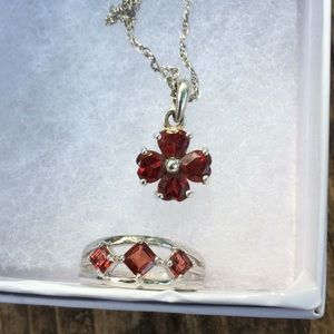 Garnet Sterling necklace and ring size 7